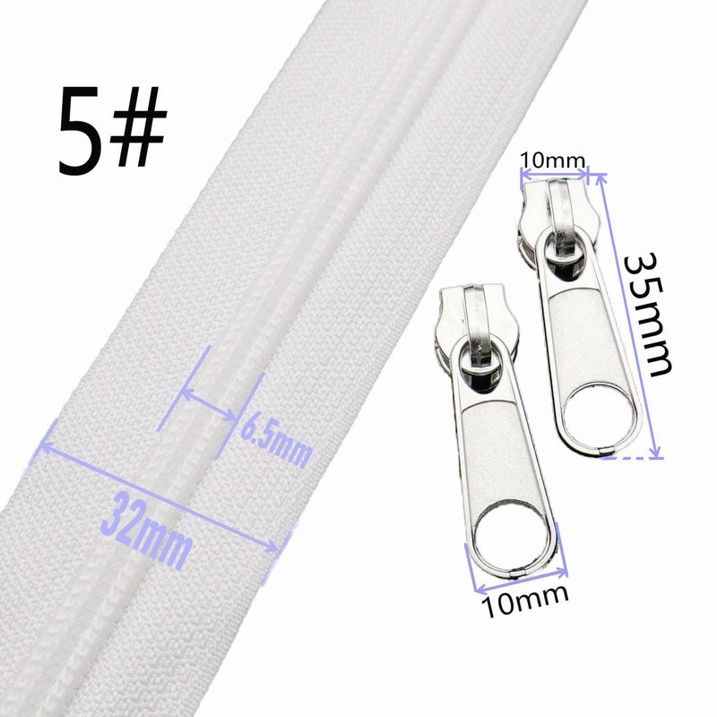 Leekayer #5 White Nylon Coil Zippers by The Yard Bulk 10 Yards with 25pcs Silver Sliders for DIY Sewing Tailor Craft Bag(White) - Image 2